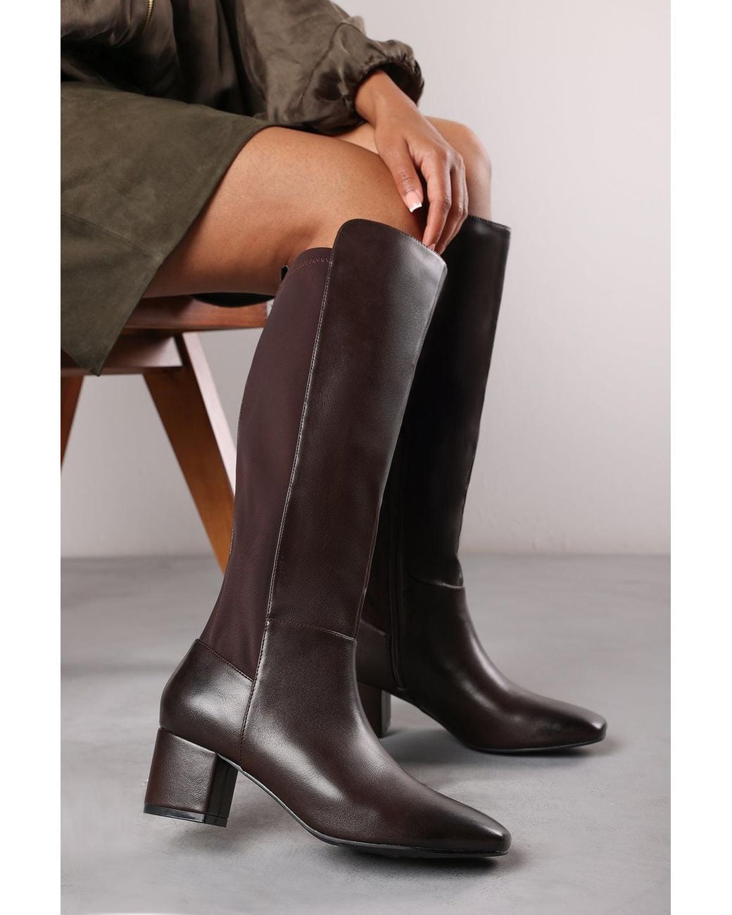 Where's That From Black Wheres 'Cherish' Block Heel Knee High Boots With Side Zip