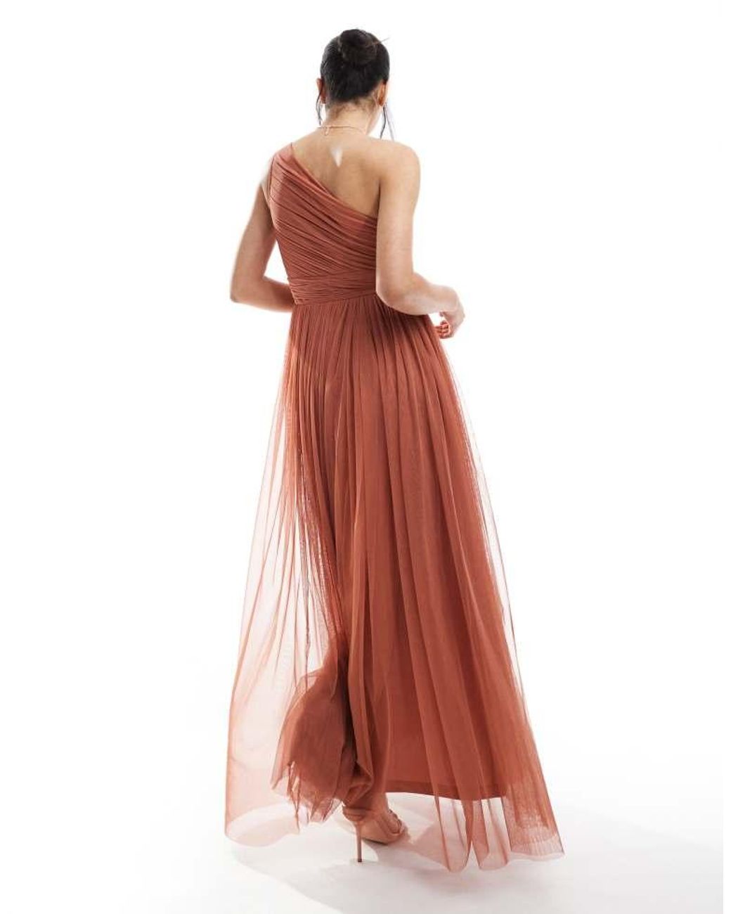 LACE & BEADS Red Bridesmaid One Shoulder Maxi Dress