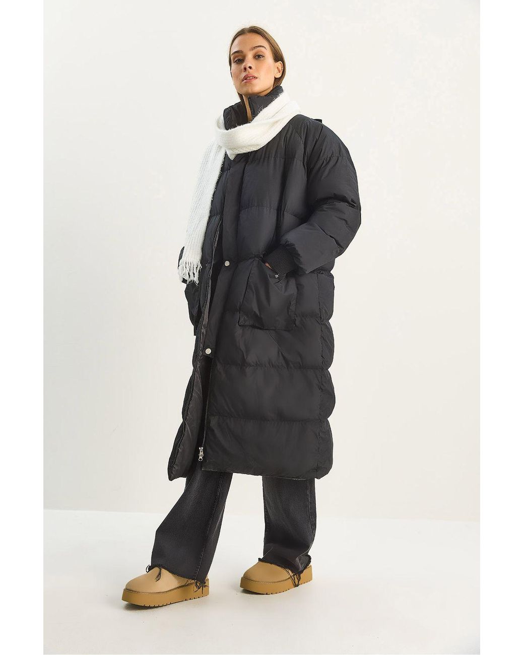Bianco Lucci Black Oversize Long Puffer Coat