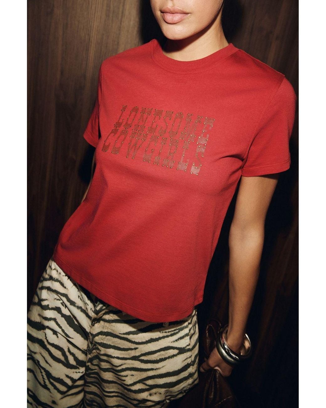 Grimelange Red Printed Crew Neck T-Shirt