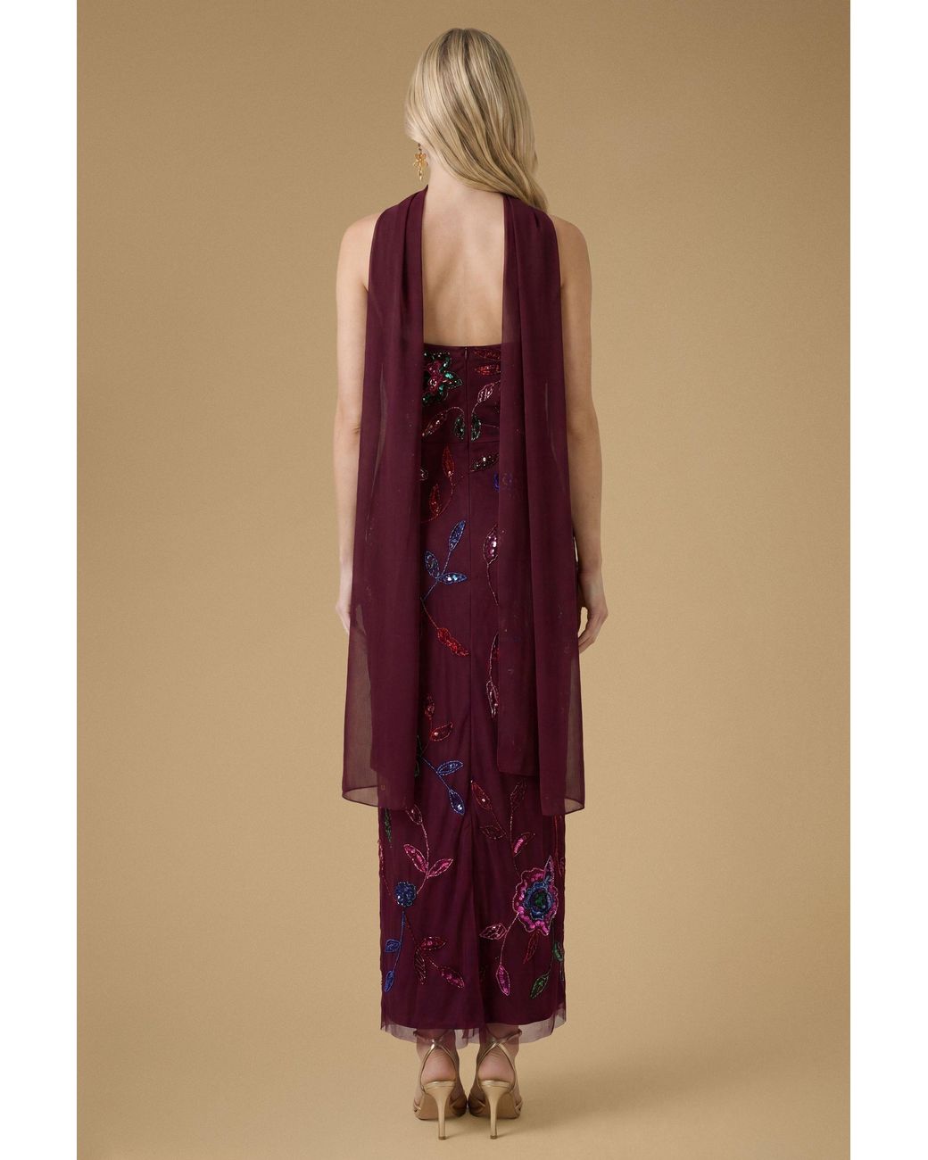 Oasis Red Floral Embellished Mesh Midaxi Dress