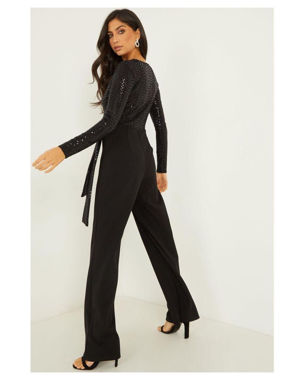 Quiz Sequin Jumpsuit in Black Lyst UK