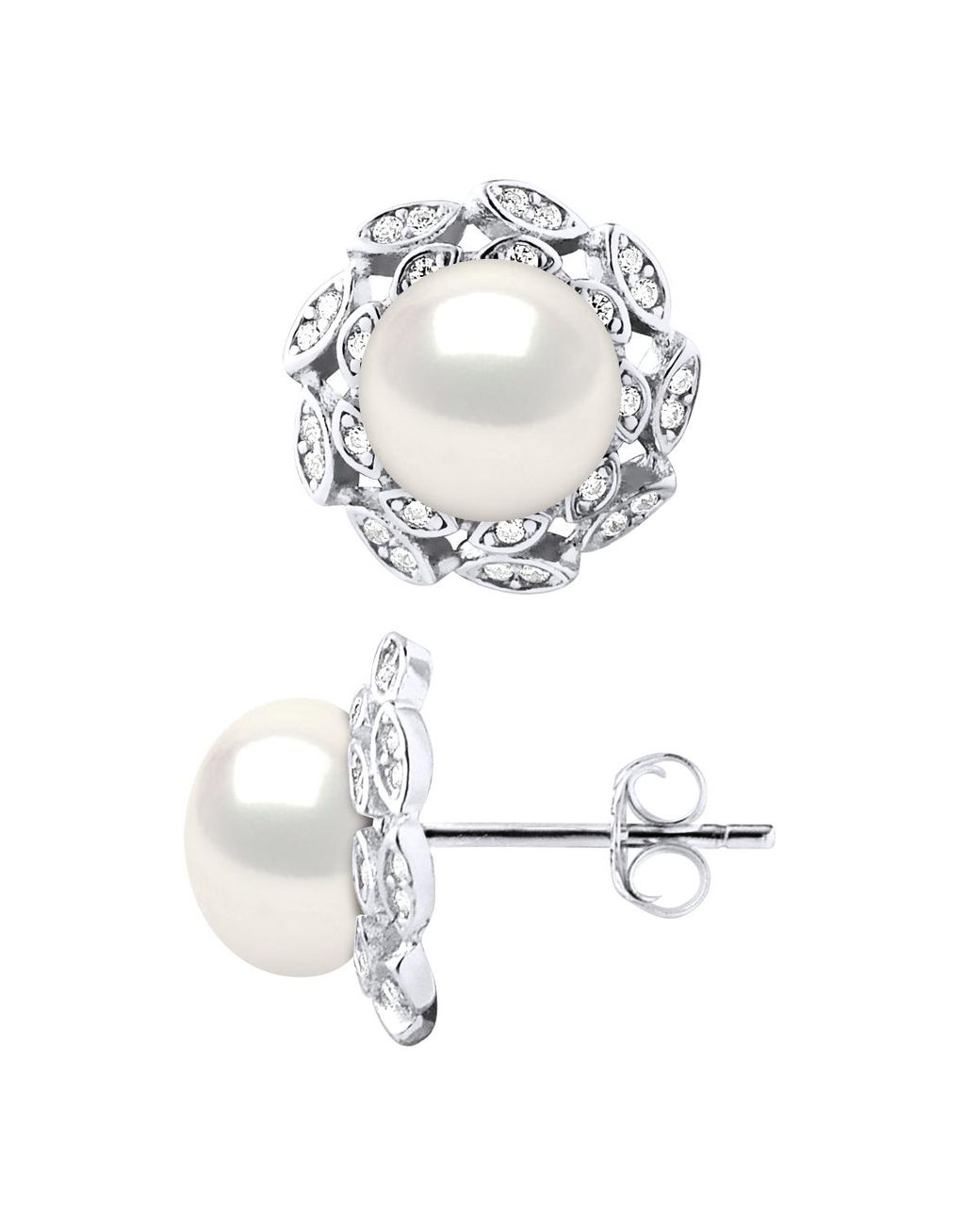 Ateliers Saint Germain White Earrings Real Cultured Freshwater Pearls Button 8-9 Mm