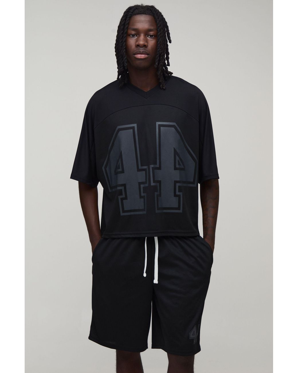 BoohooMAN Blue Oversized Boxy Mesh Batwing 44 Hockey Top And Short Set for men