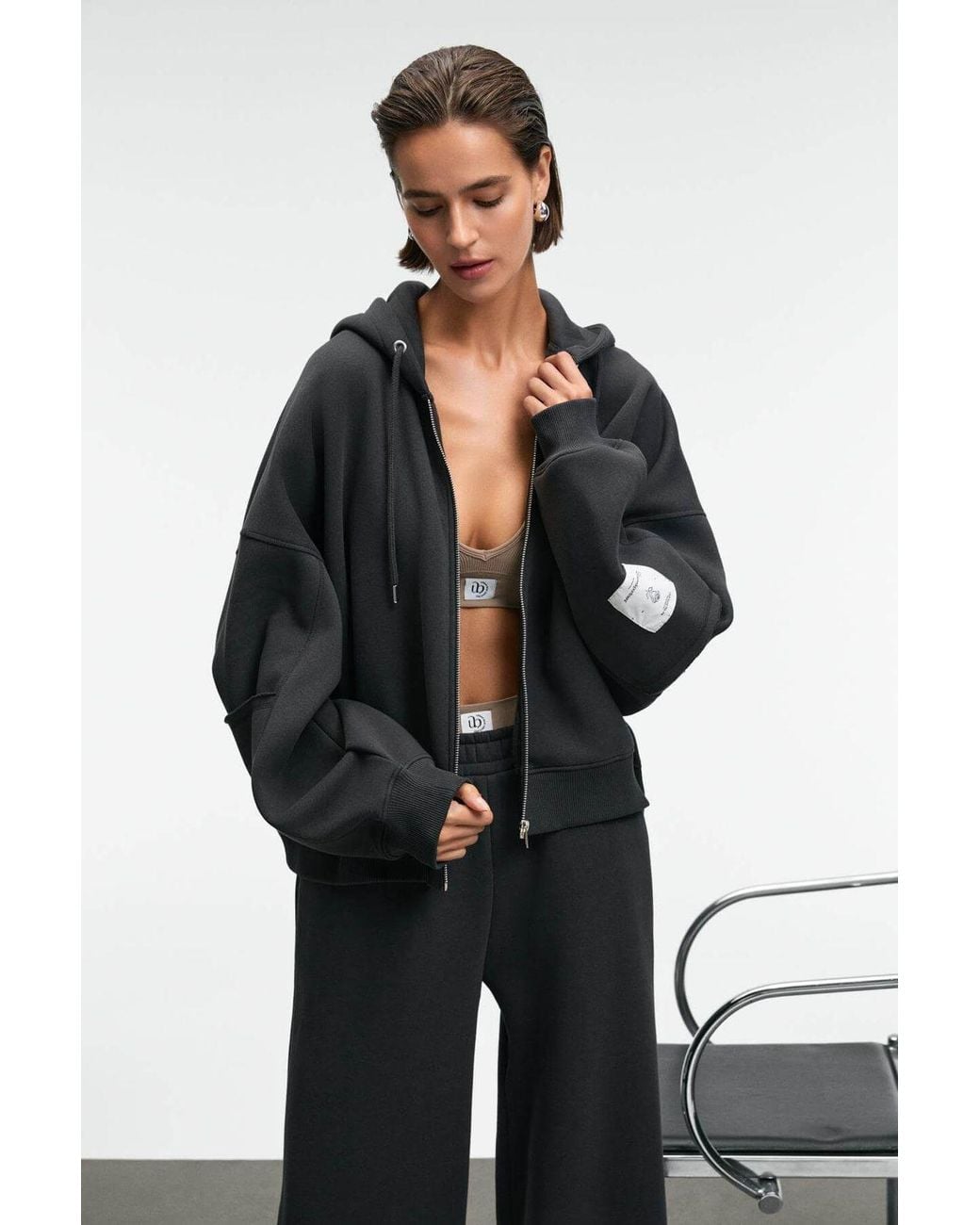 Grimelange Black Oversized Hooded Half-Zip Sweatshirt
