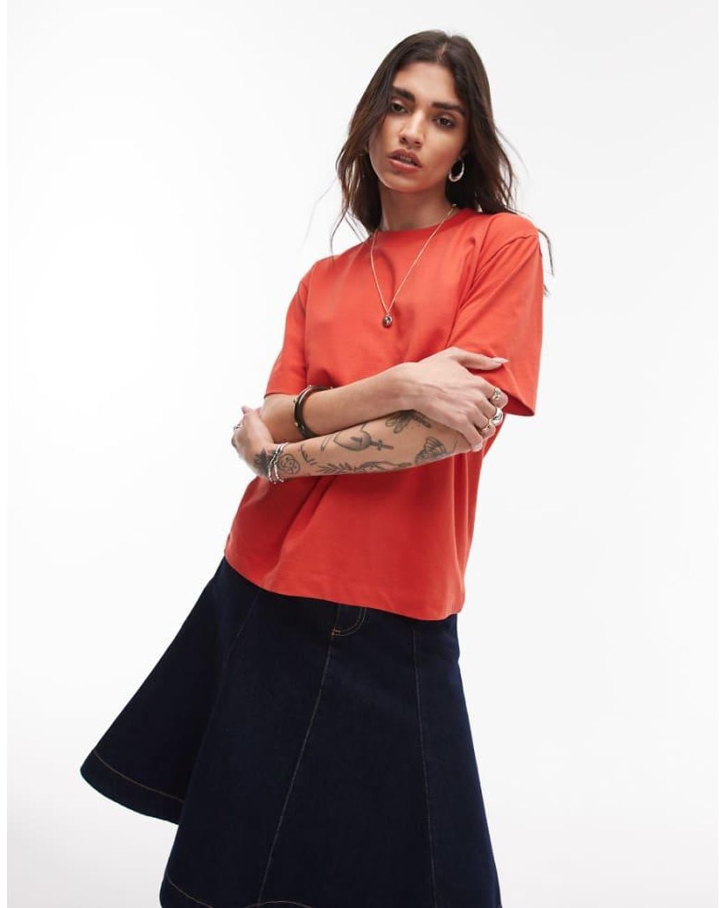 TOPSHOP Red Premium Basic Short Sleeve Tee