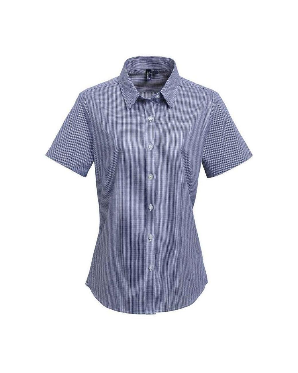 PREMIER Blue Ladies Gingham Short-Sleeved Shirt