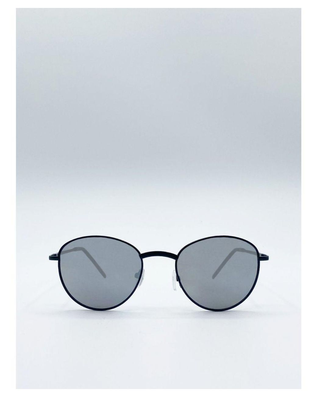 SVNX Gray Classic Round Sunglasses With Mirror Lenses for men