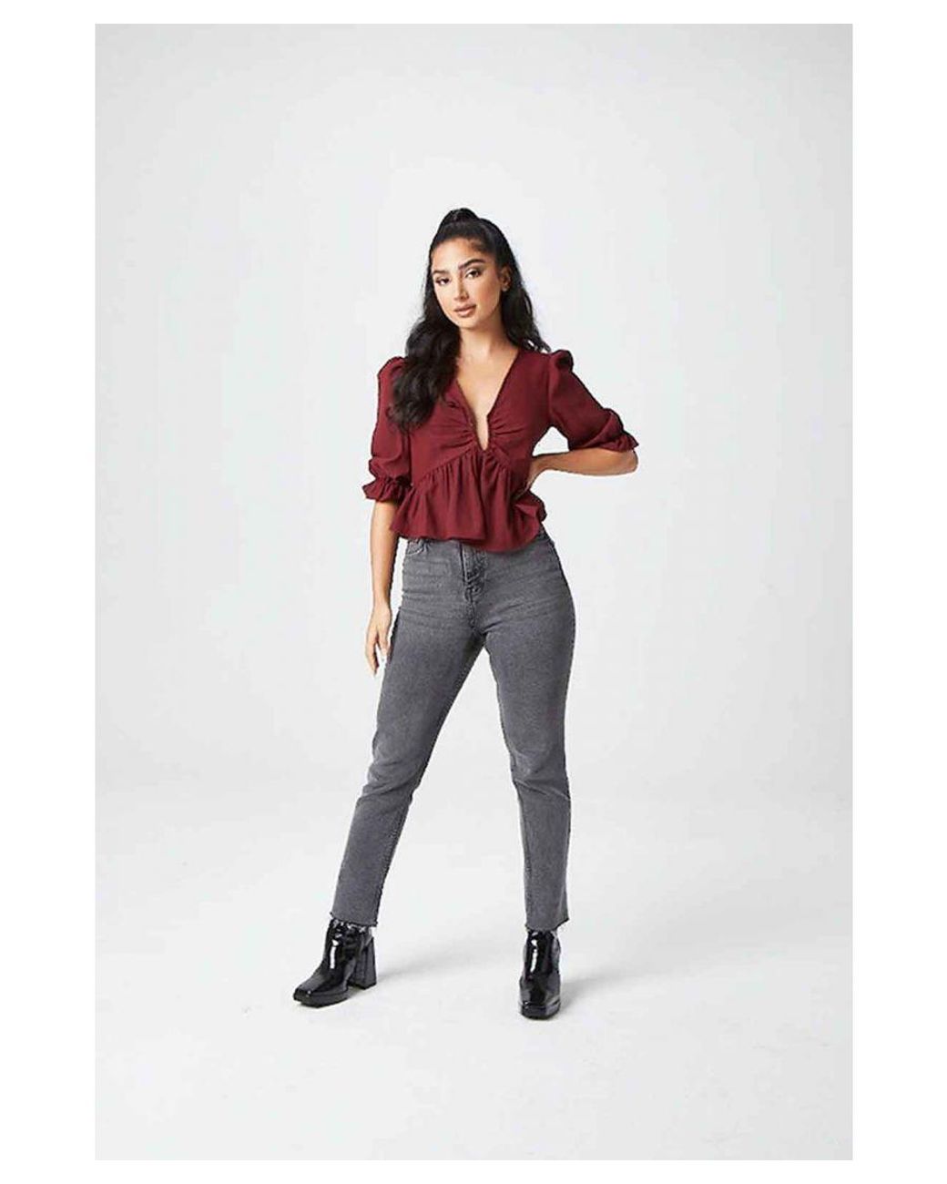 Urban Bliss Red U Bar Empire Peplum Top