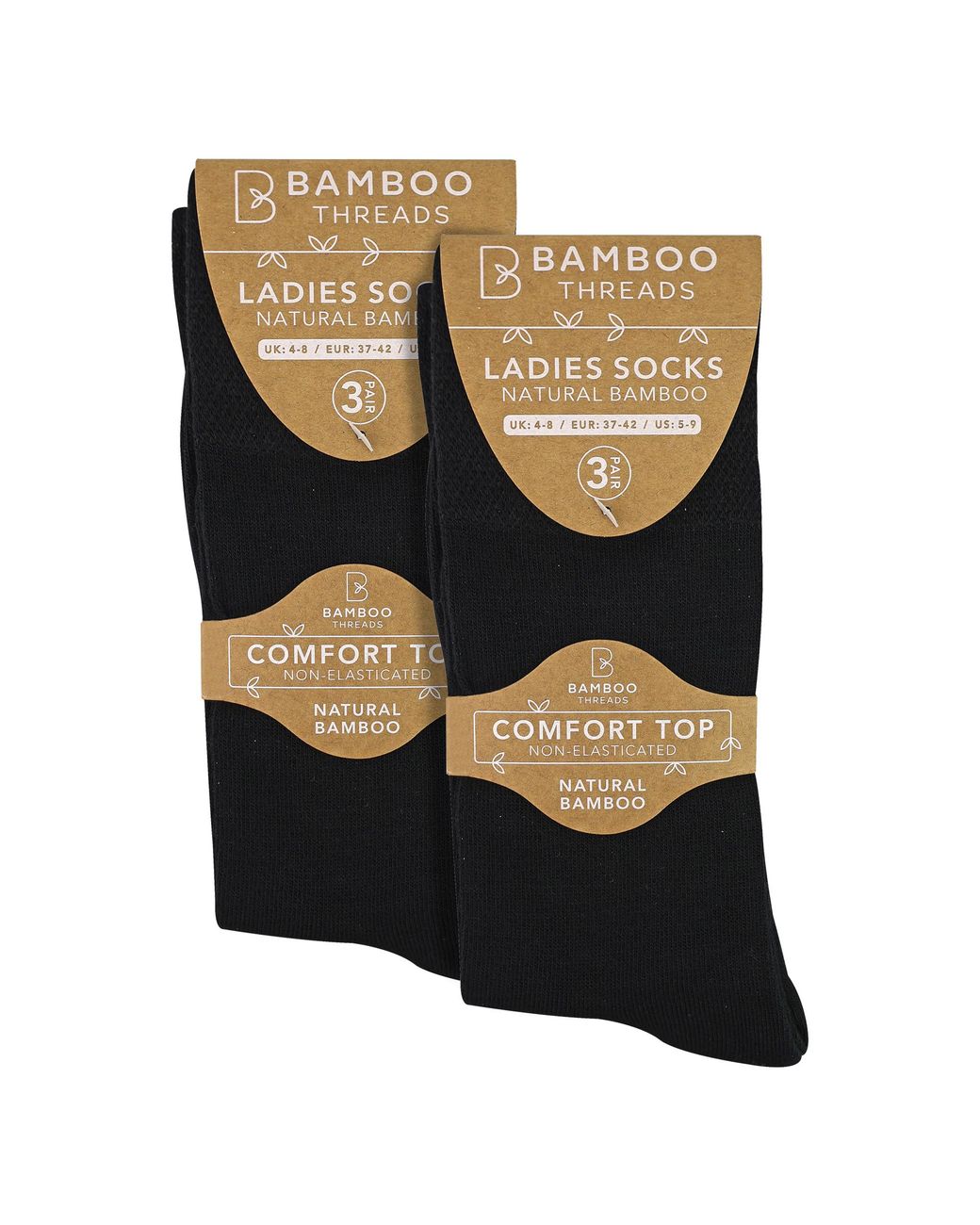 Sock Snob Black 6 Pack Ladies Bamboo Non Elastic Socks Soft Breathable Everyday Comfort