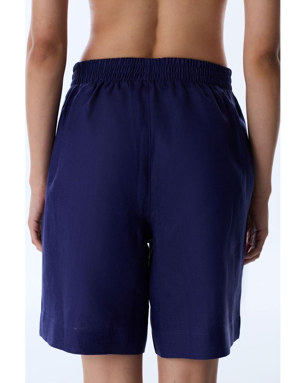 Penti Blue Mid-Waist Linen Wide-Leg Shorts