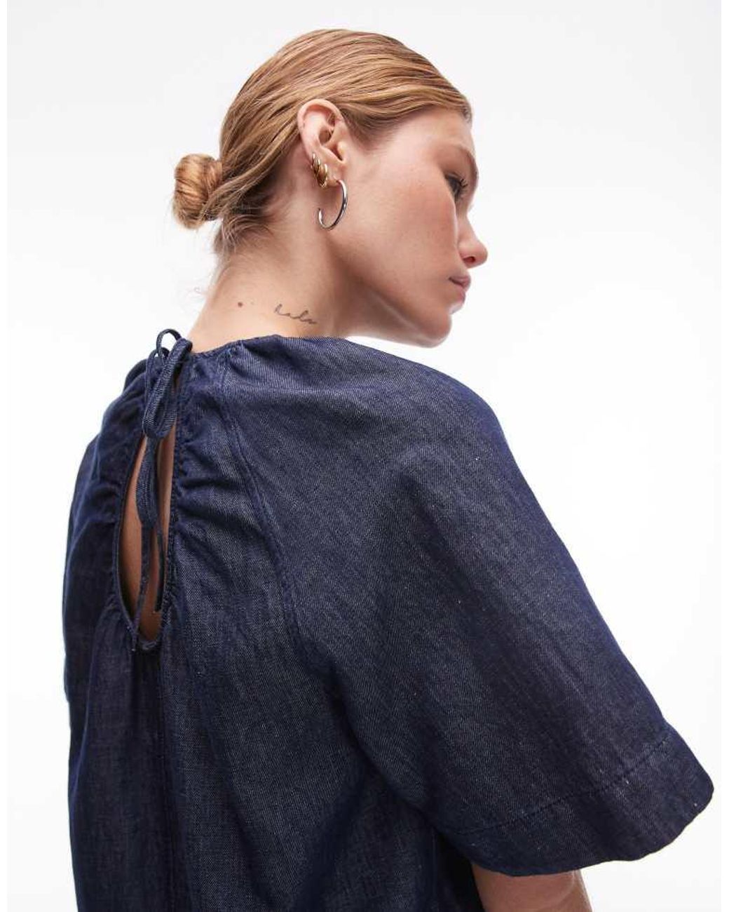 ARKET Blue Linen Denim Top With Volume Sleeves