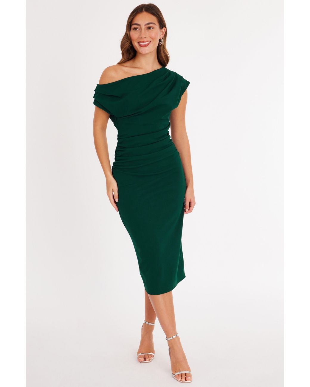 green quiz dress Bottle Drop Shoulder Midi in cat:Tops