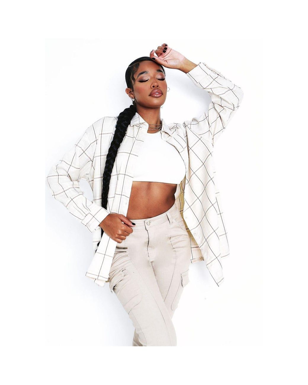 Missy Empire White Missy Empire Checked Oversized Shirt