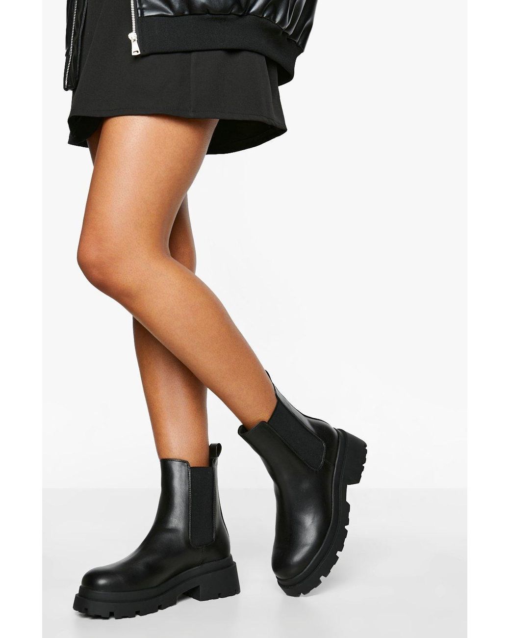 Boohoo Black Chunky Double Sole Chelsea Boots