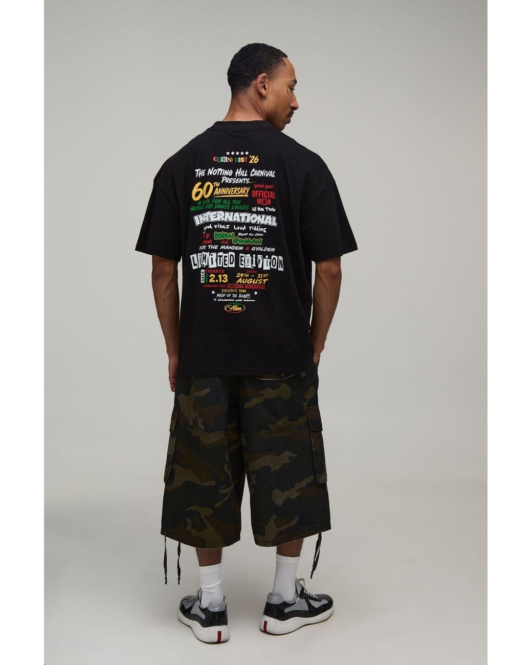 BoohooMAN Black Oversized International Print T-Shirt Cotton for men