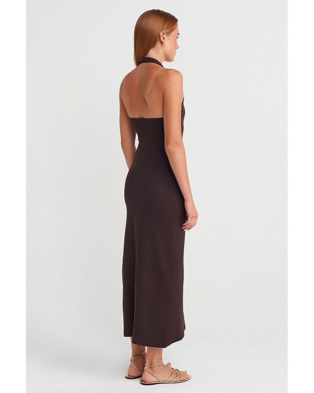 Dilvin Black Halter Neck Bodycon Midi Dress