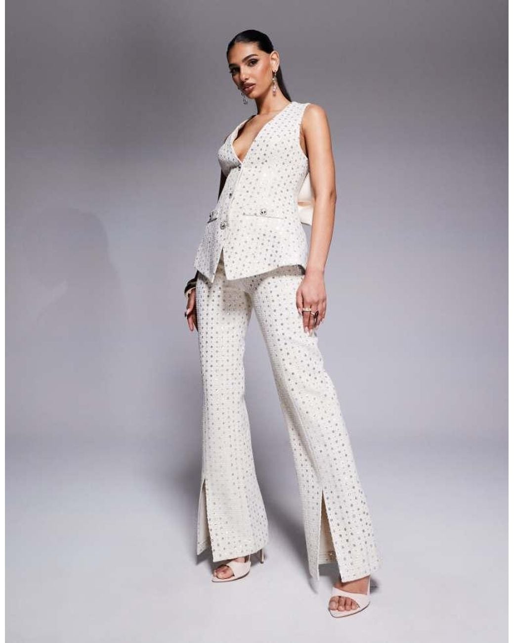 ASOS Gray Co-Ord Embellished Boucle Trouser