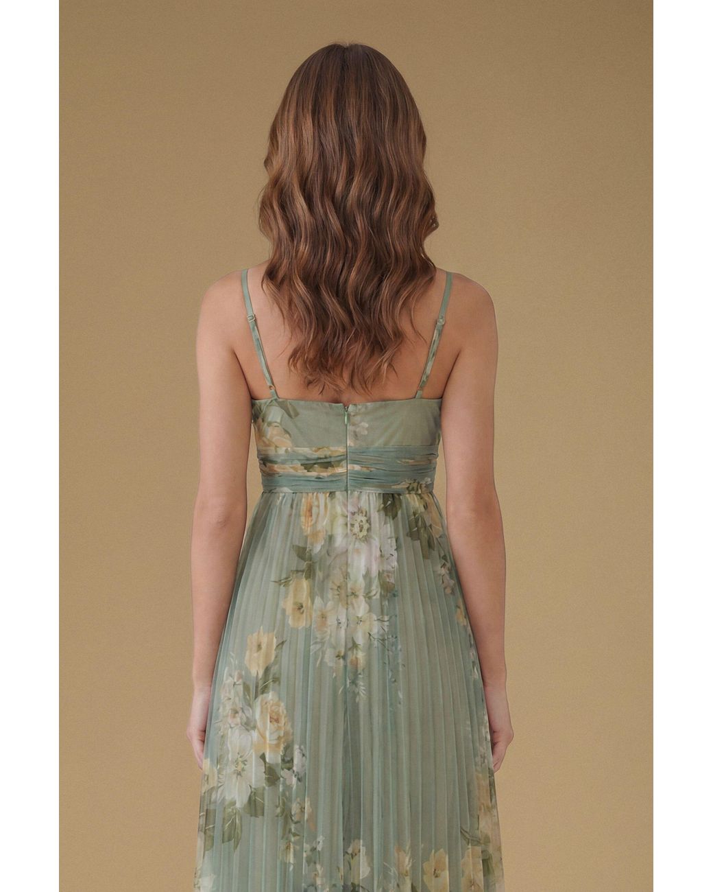Oasis Green Petite Pleated Mesh Maxi Dress