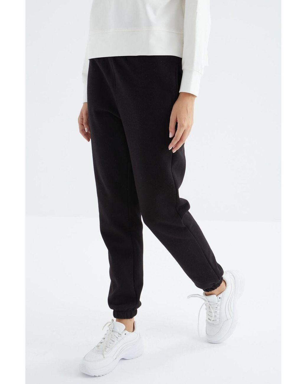 TOMMY LIFE White High-Waist Fleece Jogger Sweatpants