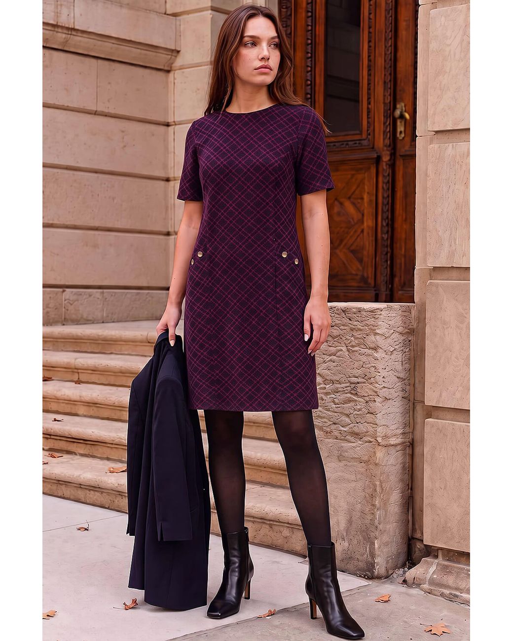 Roman Purple Petite Jacquard Dress