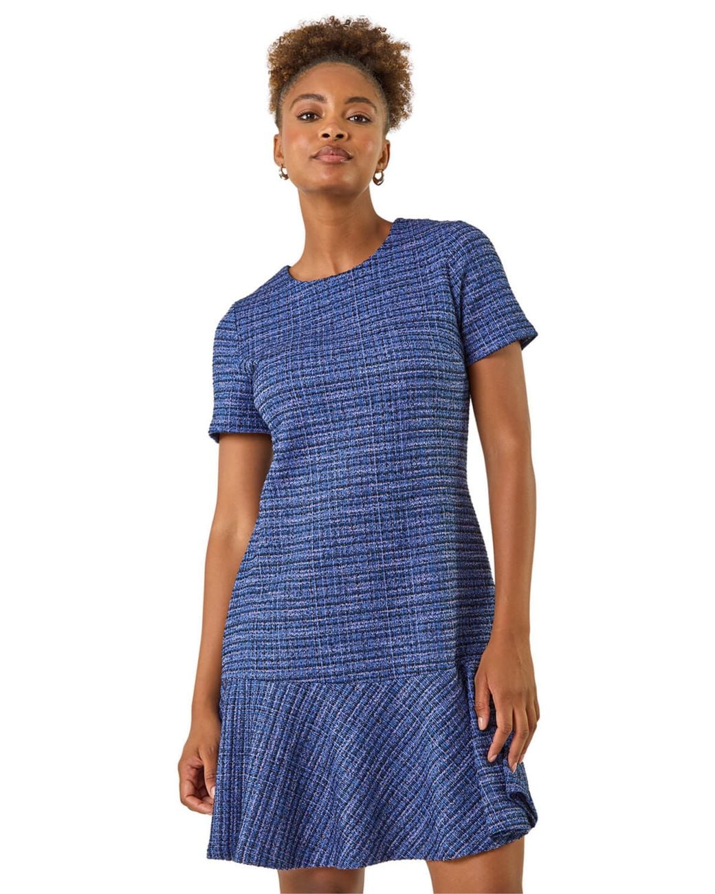 Roman Blue Textured A-Line Stretch Dress