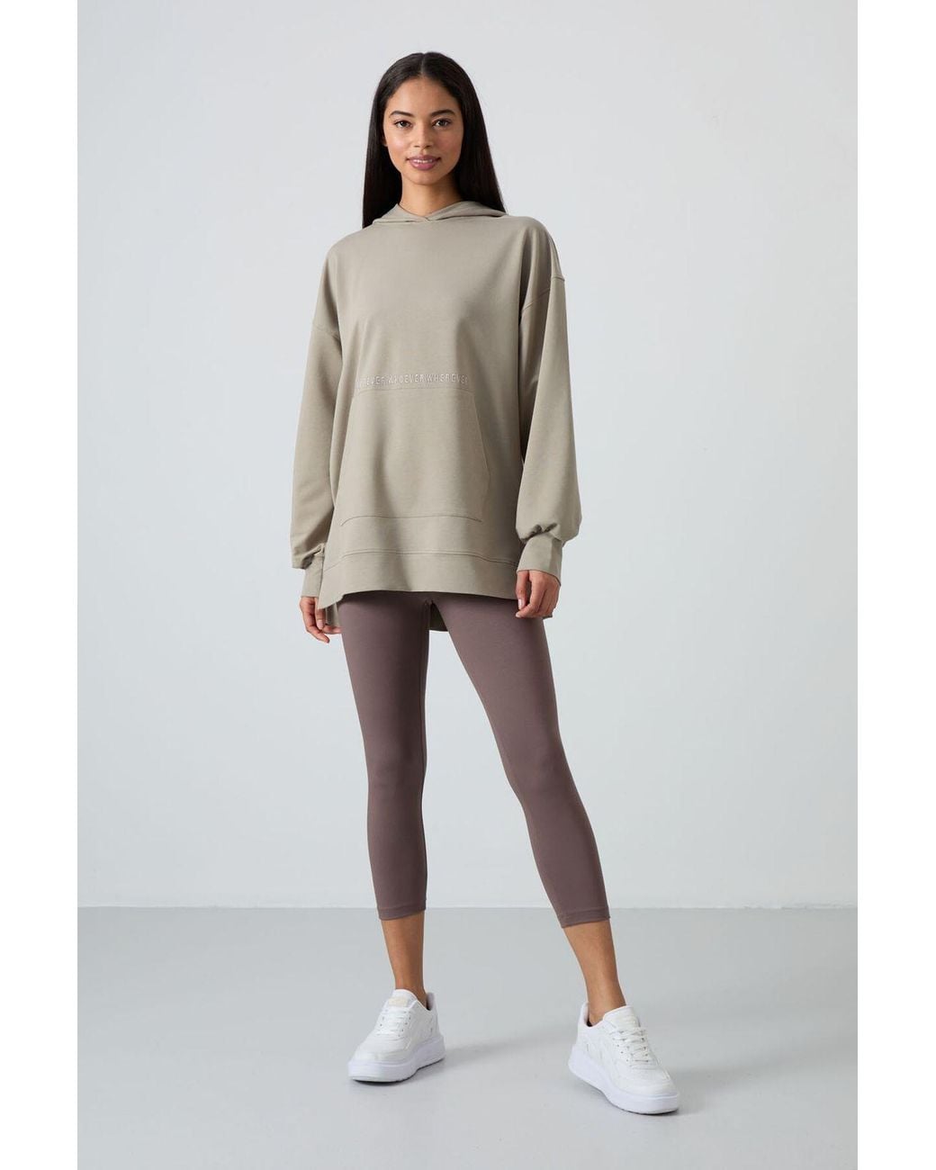 TOMMY LIFE Natural Oversized Printed Hooded Sweatshirt