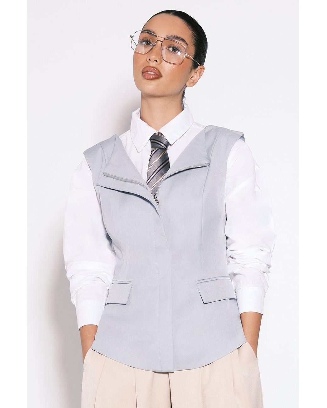 Boohoo White Longline Boat Neck Tailored Top
