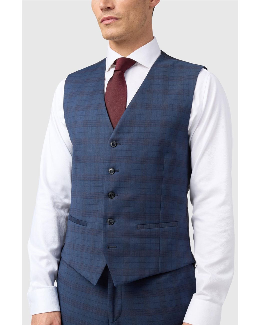 Ted Baker Blue Single Breasted Five Button V-Neck Slim Fit Suit Waistcoat for men