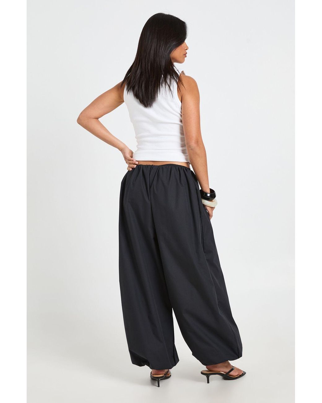 Boohoo Black Petite Poplin Low Rise Hareem Trousers