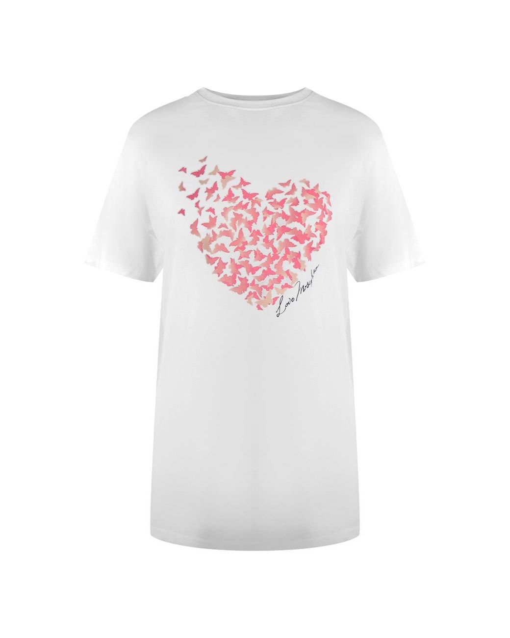 Love Moschino White Love Flutter Heart Design T-Shirt Cotton