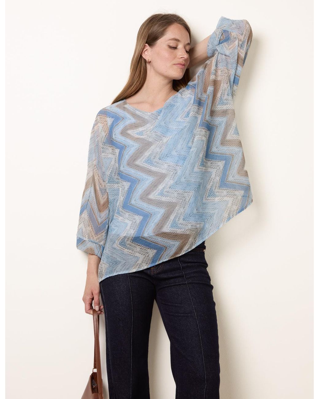 Blue Vanilla Blue Zig Zag Round Neck Oversized Top