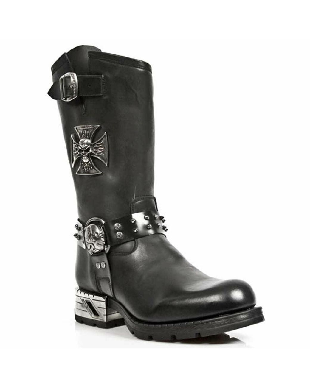 New Rock Black Leather Gothic Cowboy Boots- Mr030-S1 for men