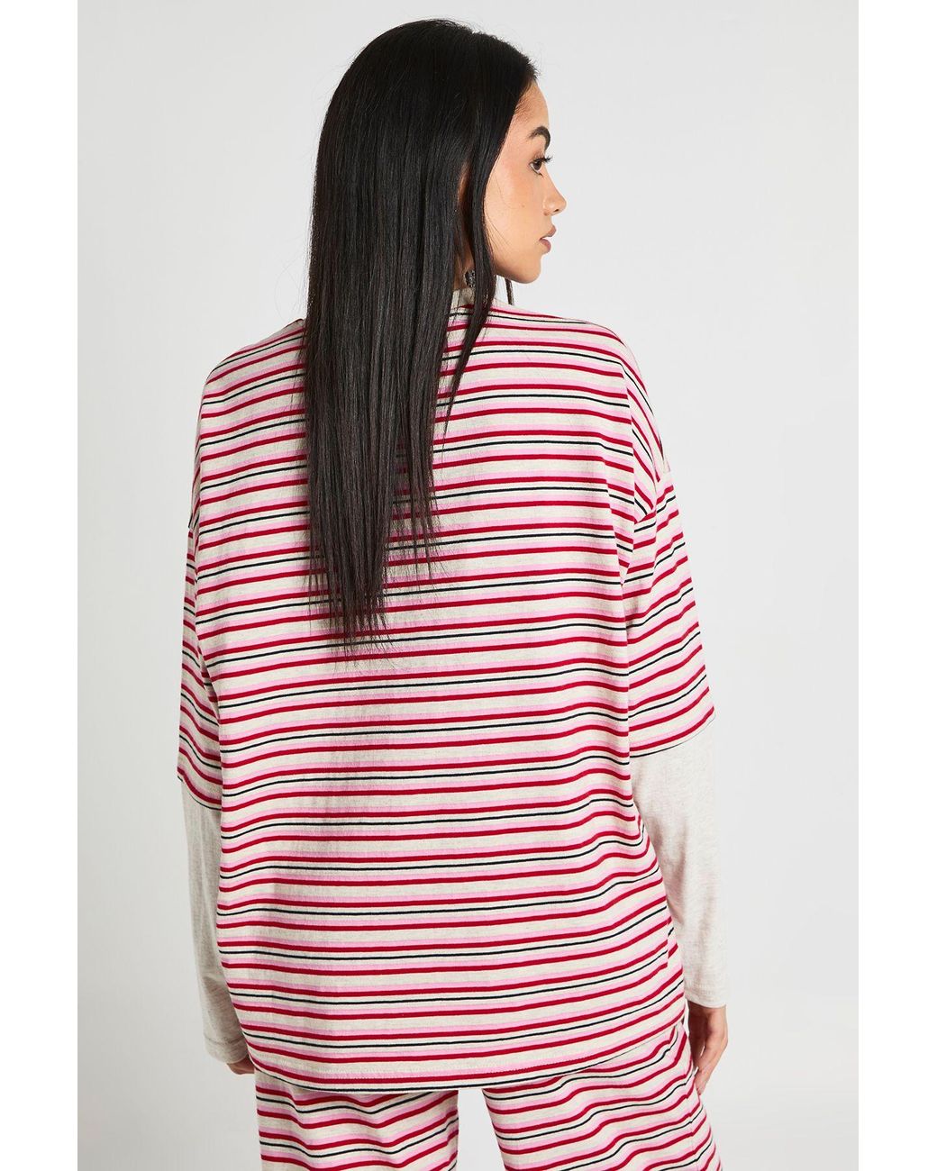 Boohoo Red Stripe Double Layer Oversized T-Shirt