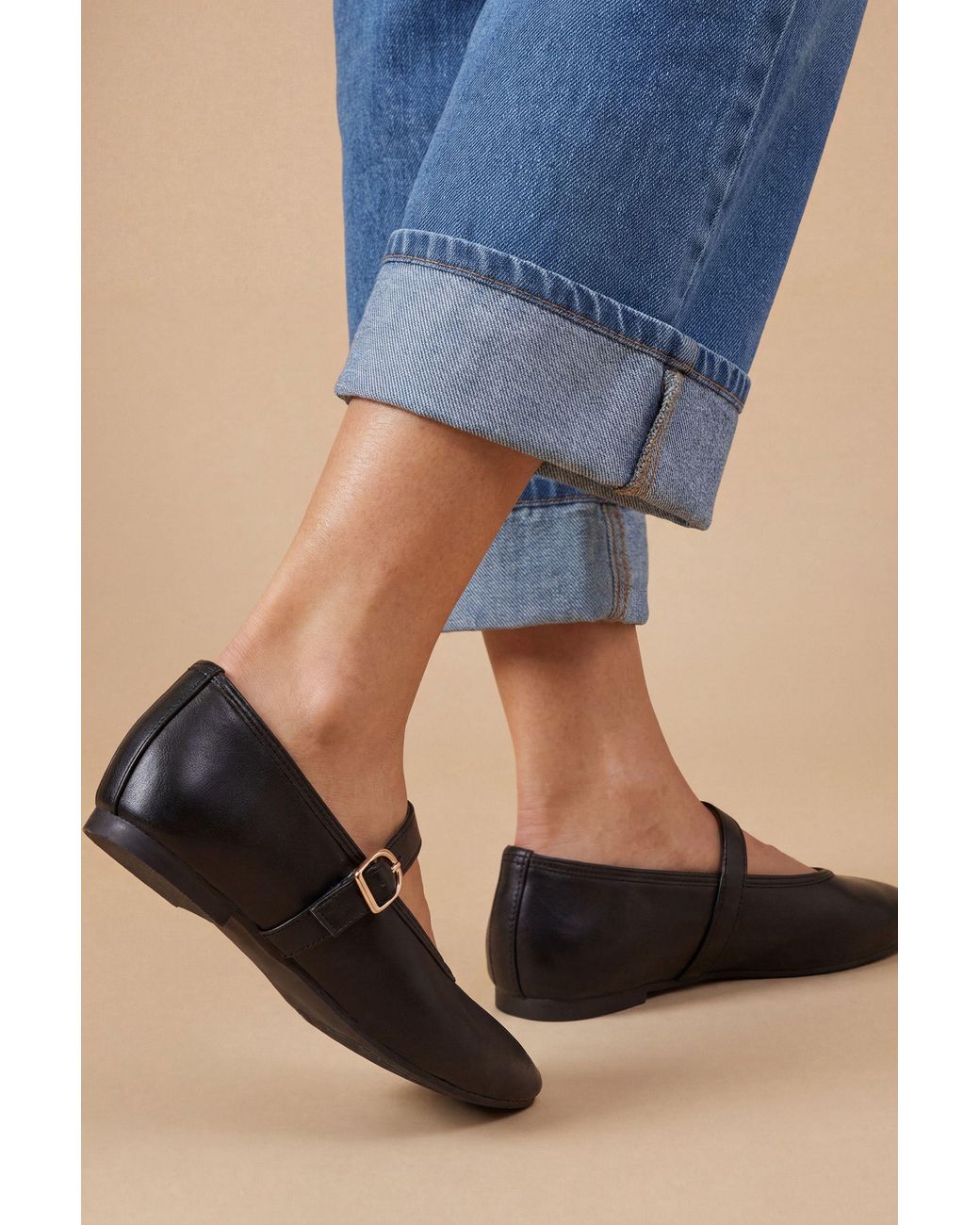 Oasis Blue Mia Faux Leather Mary Jane Ballet Flats