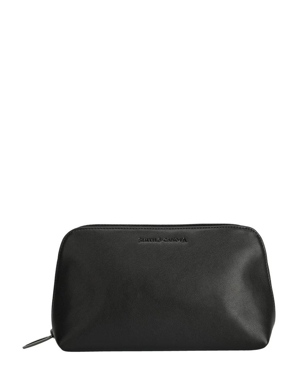 Smith & Canova Black Soft Grain Leather Zip Top Cosmetic Bag