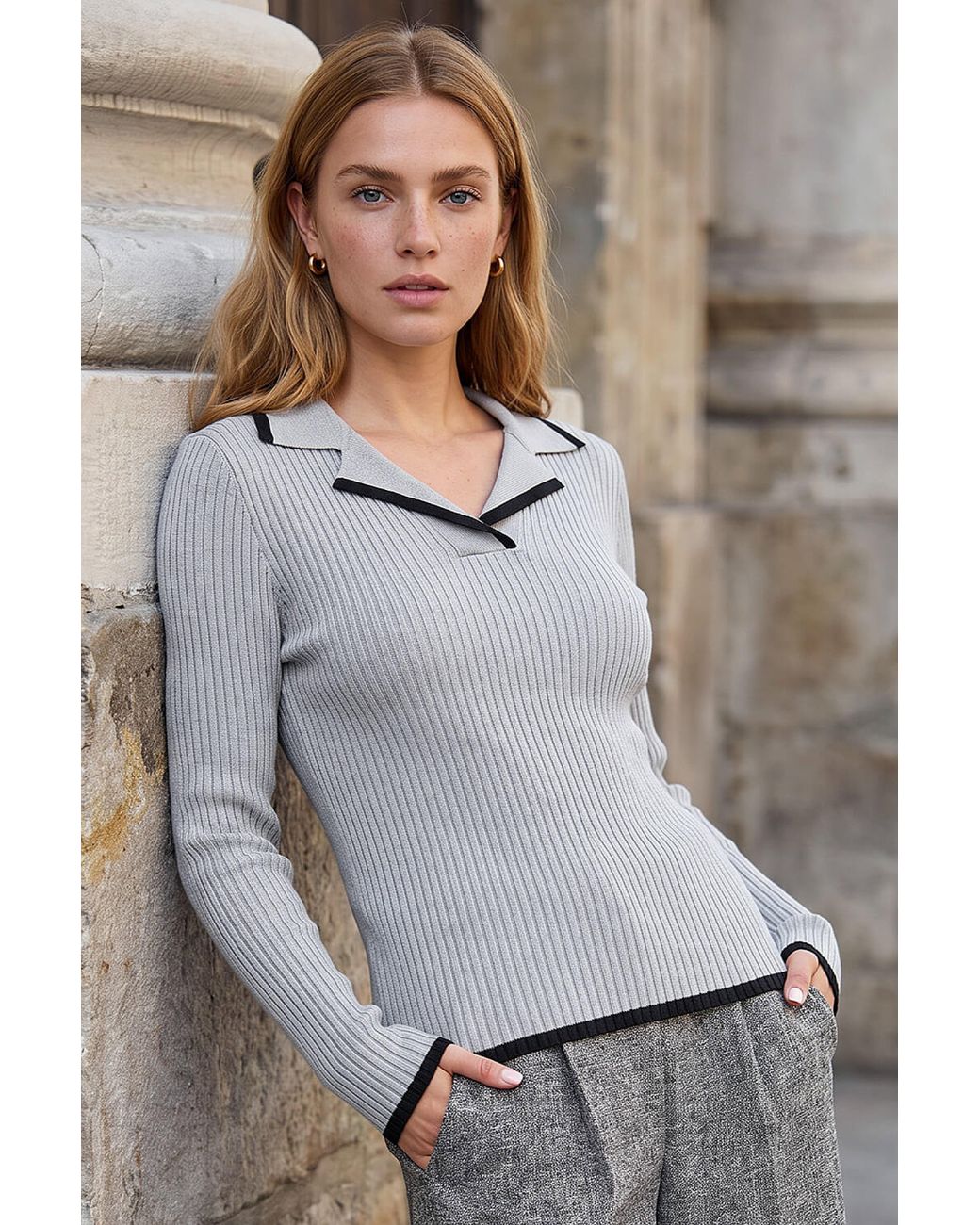 Roman Gray Tipping Rib Henley