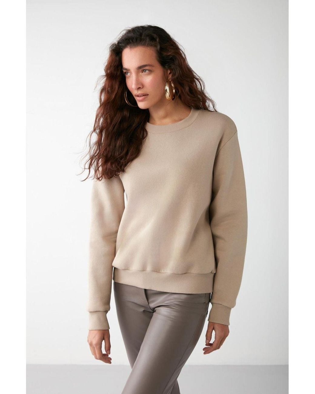 Grimelange Natural Oversized Ribbed Crew Neck Sweatshirt