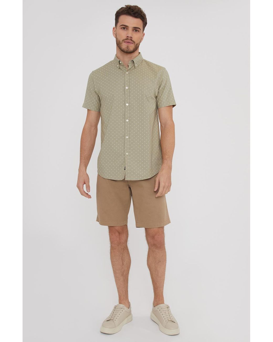 Threadbare Natural Light 'Leonardo' Cotton Diamond Print Short Sleeve Shirt for men