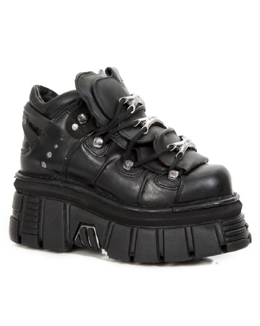 New Rock Black 106-S29 Tower Shoes Metallic Leather Biker Punk Gothic Boots