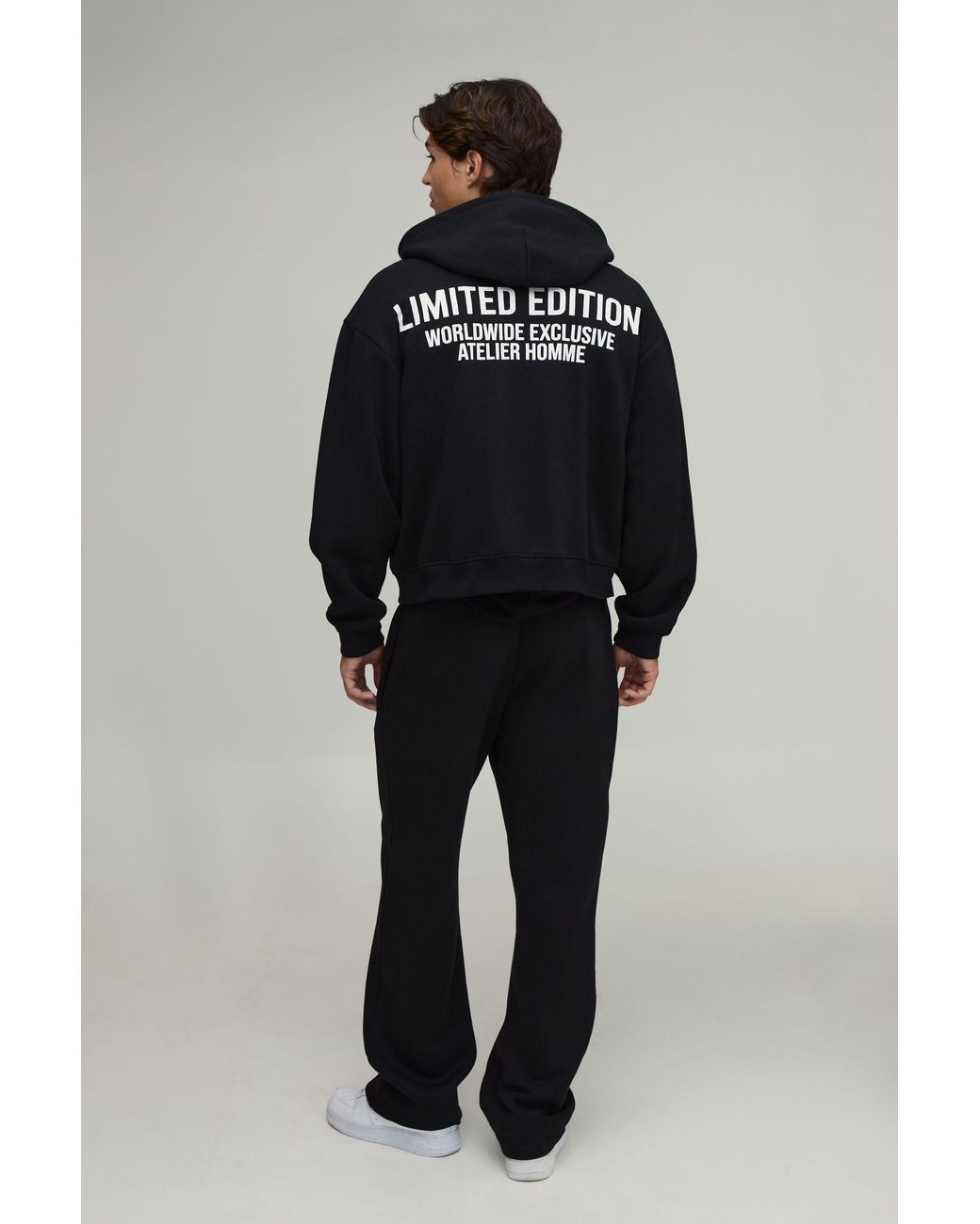 BoohooMAN Black Oversized Boxy Limited Edition Zip Through Hoodie for men