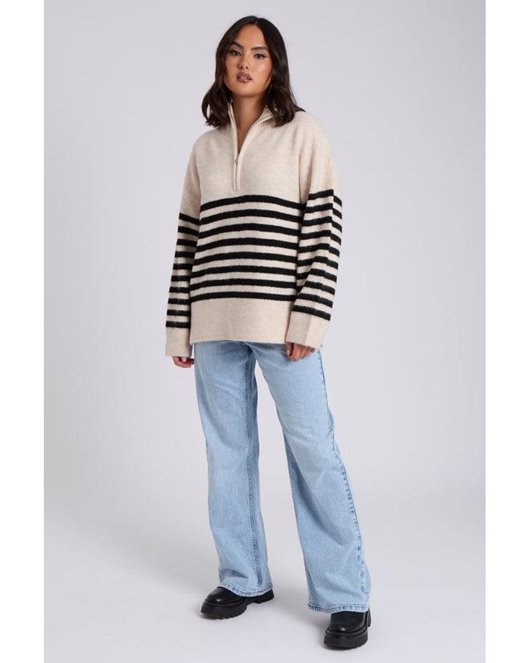 Urban Bliss Blue Half Zip Stripe Jumper