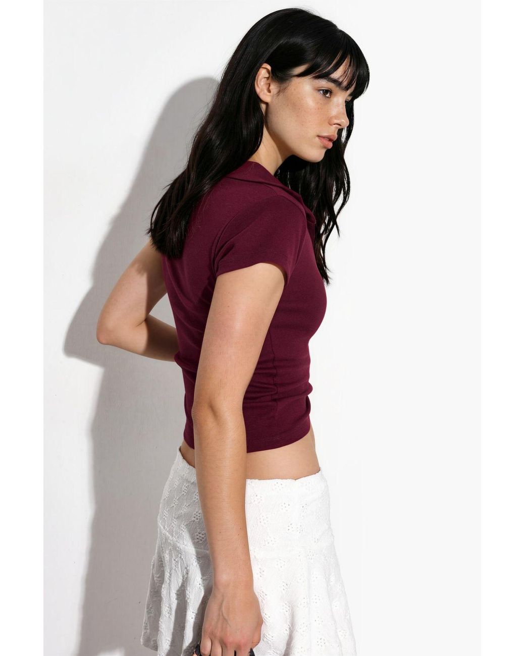 Busem Red Ribbed Slim-Fit Polo Blouse