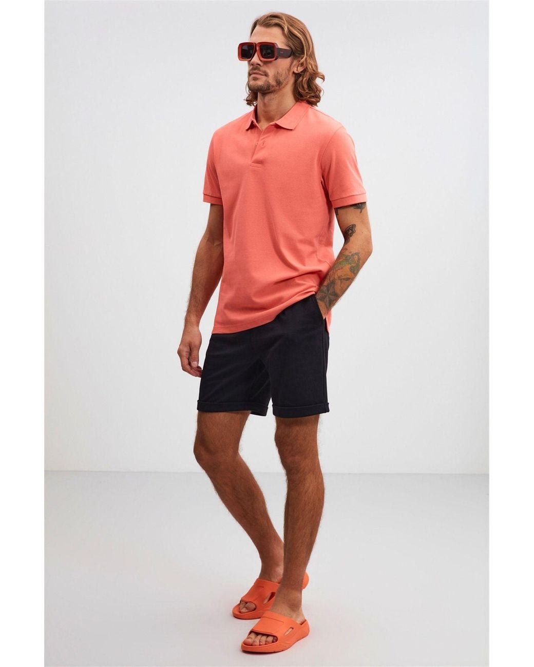 Grimelange Red Polo Collar Button T-Shirt for men