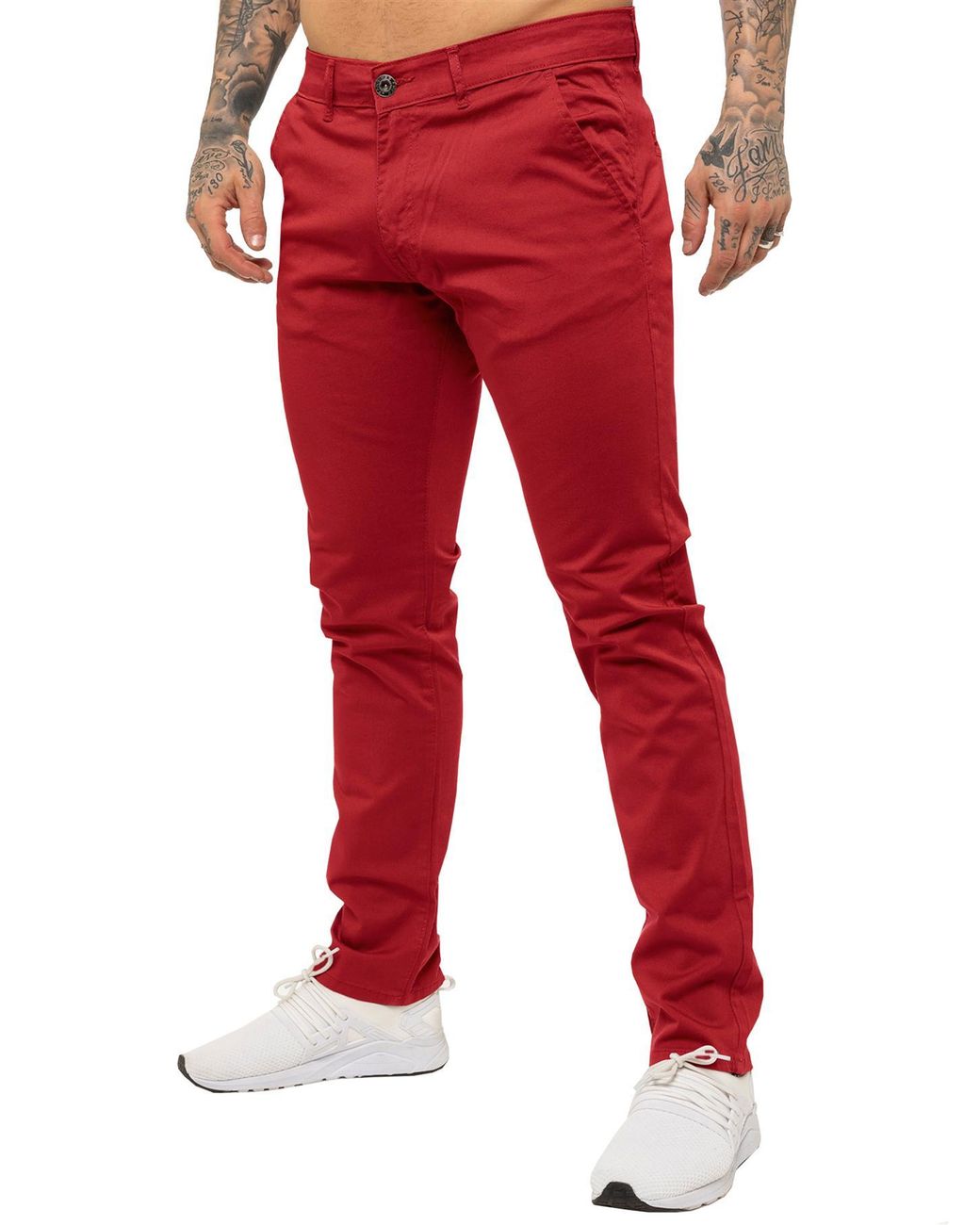 Enzo Red Slim Fit Stretch Chinos for men