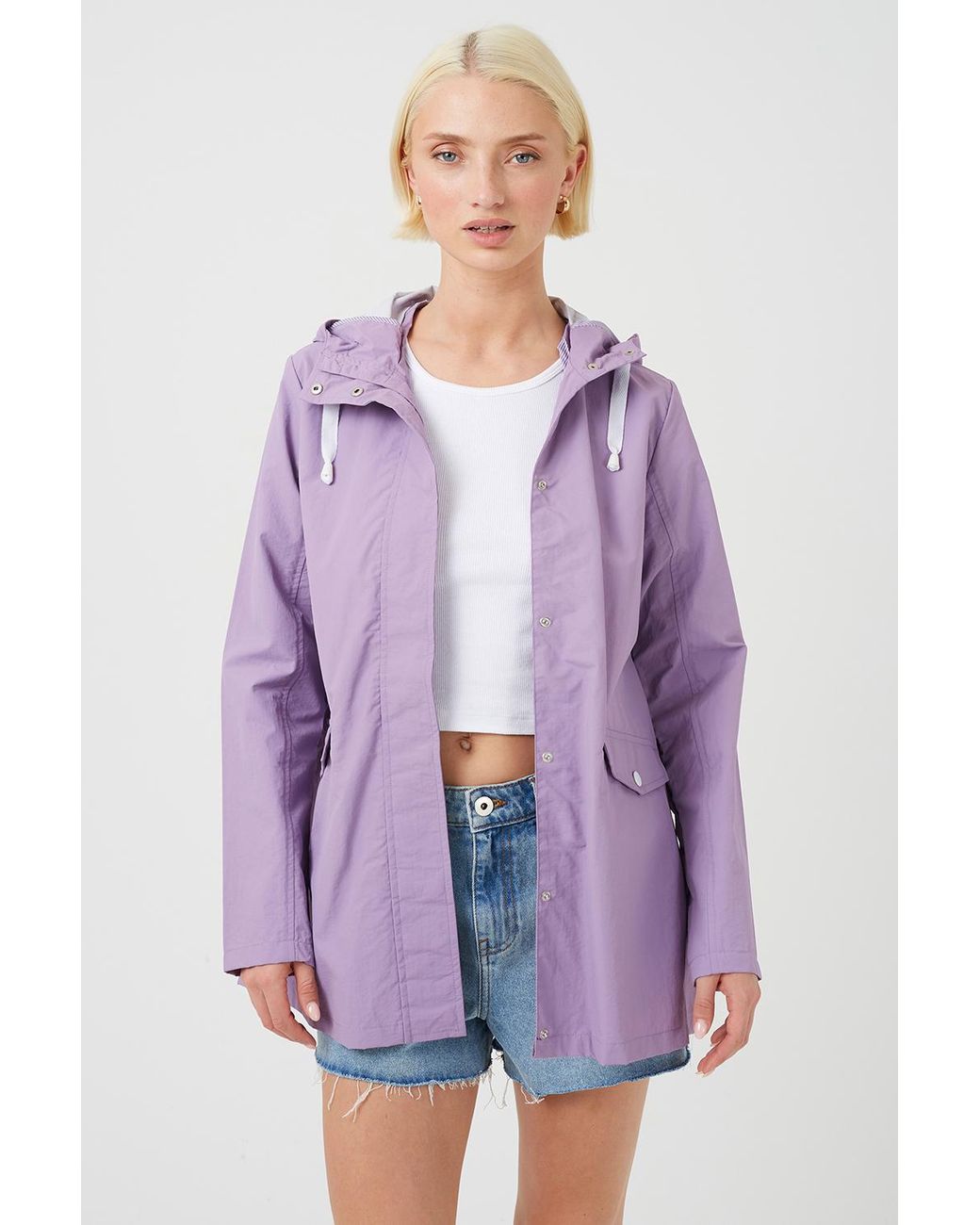 Brave Soul Purple Lightweight Coated Hooded Jacket