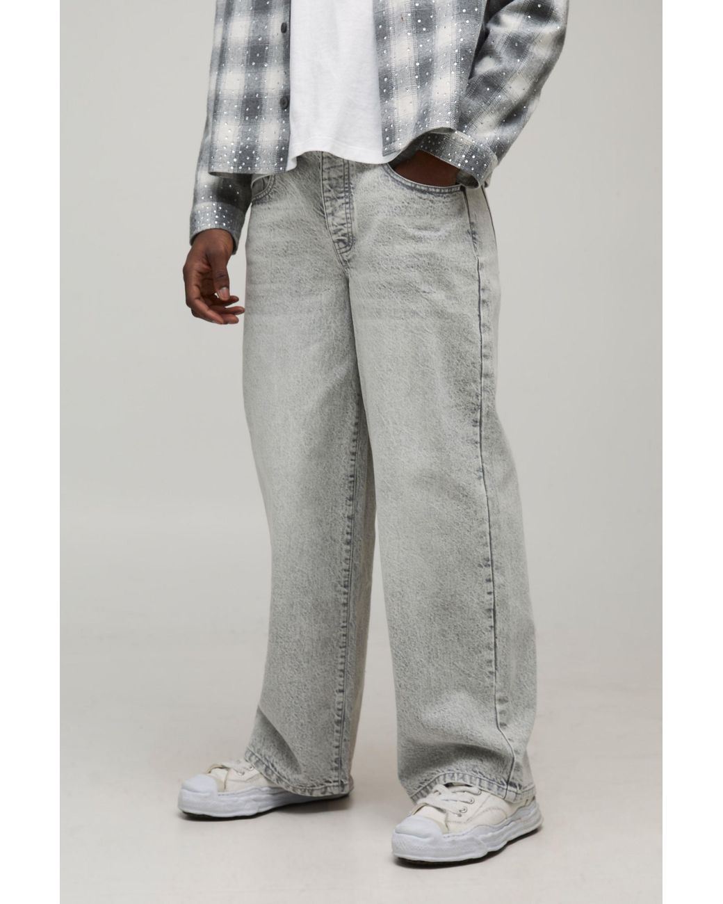 BoohooMAN Gray Basic Baggy Fit Jeans for men