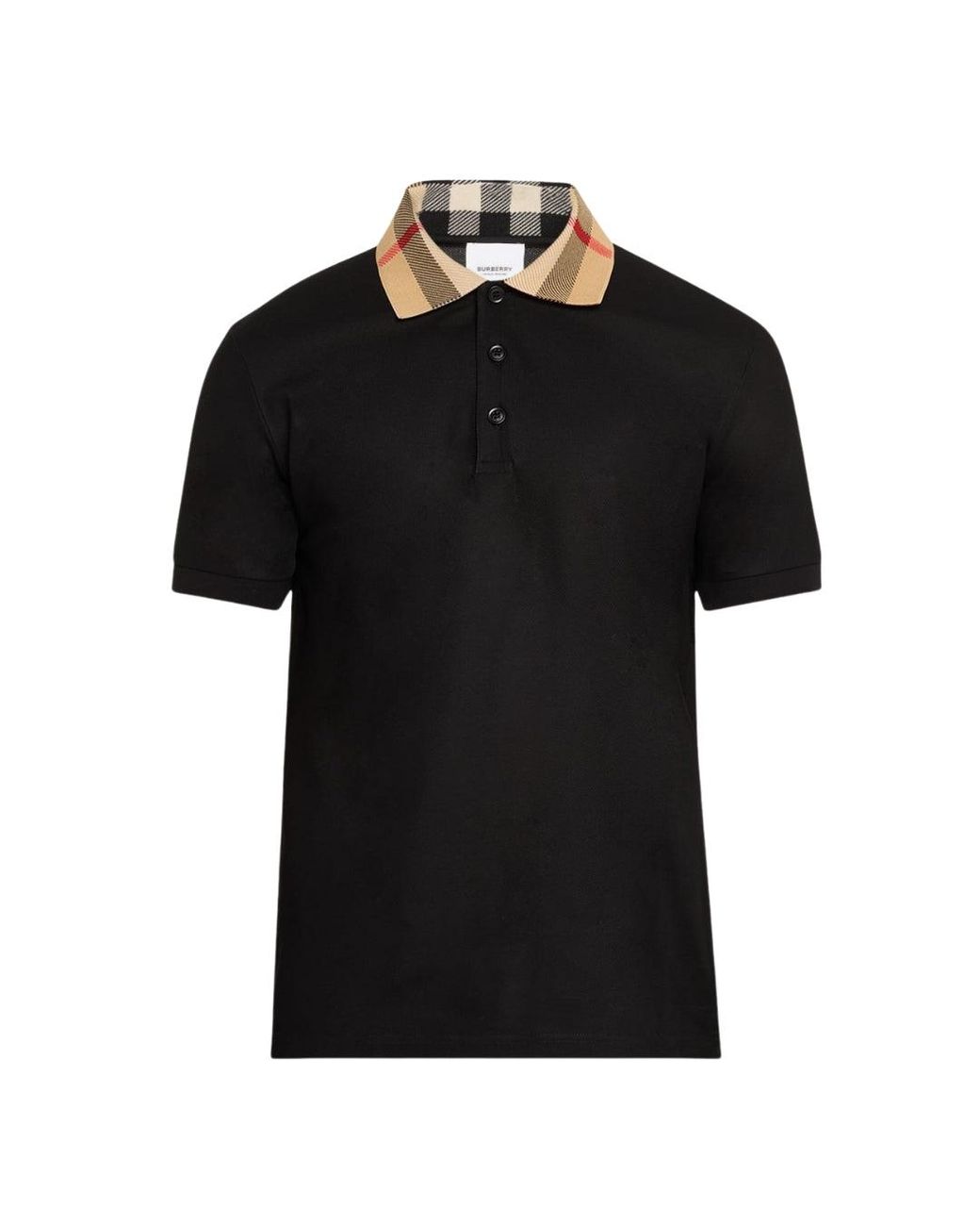 Burberry Black Check Collar Polo Shirt Cotton for men