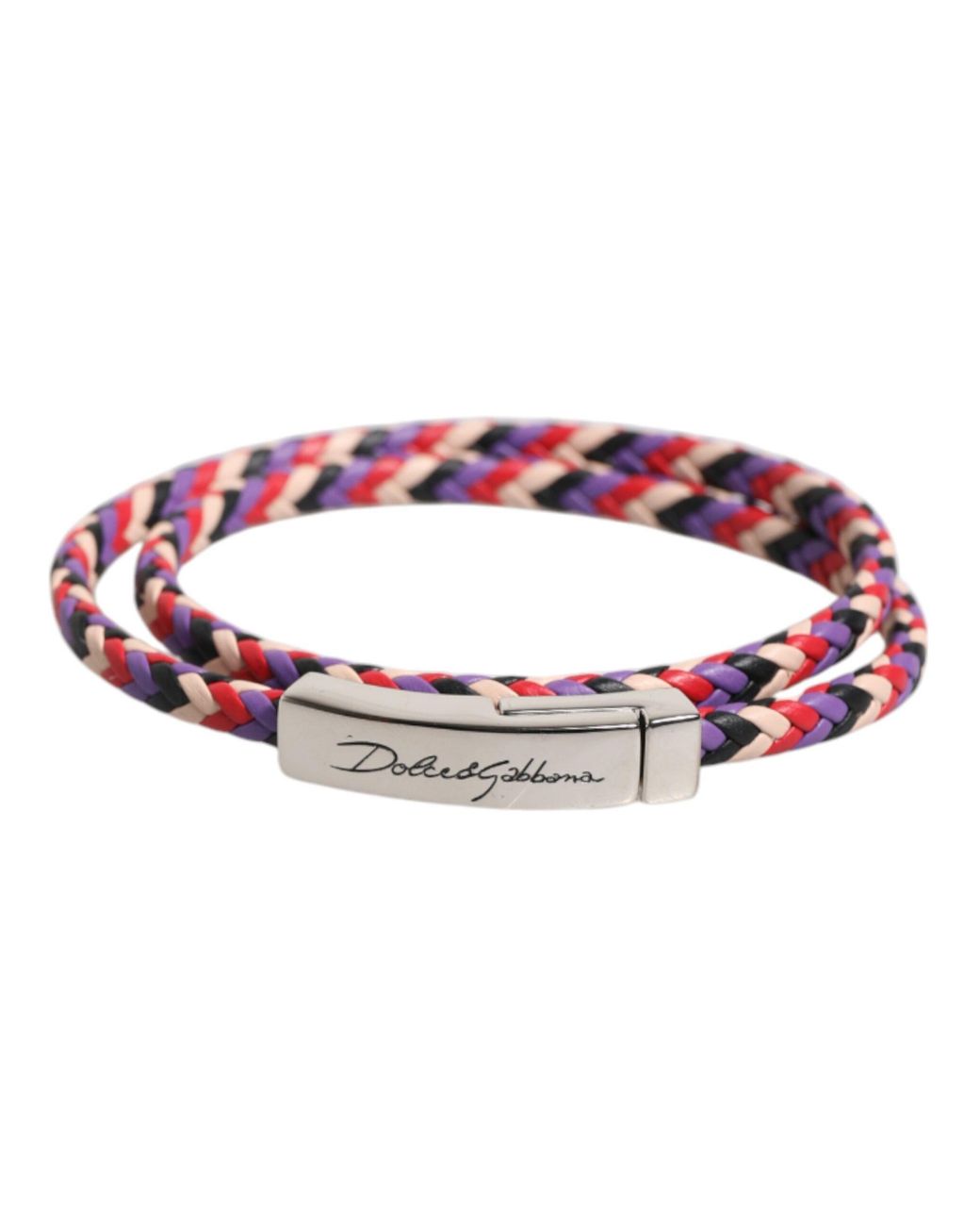 Dolce & Gabbana Red Braided Woven Leather Dg Logo Engraved Bracelet for men