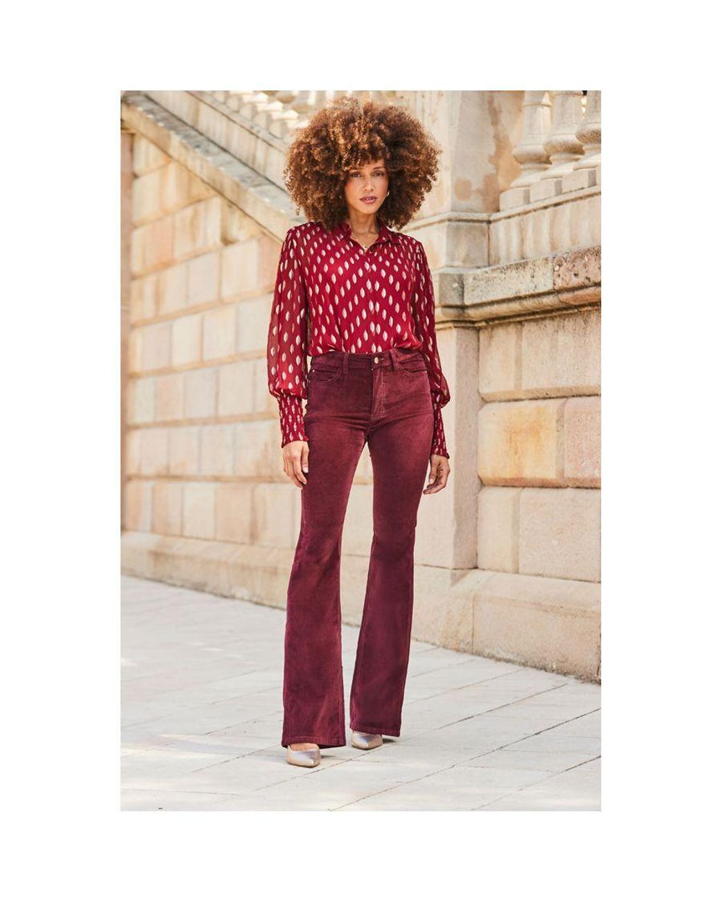 Sosandar Purple Wine Velvet Kick Flare Jeans
